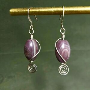Vintage Silver Tone Purple Nature Gemstone Handmade Swirl Earrings